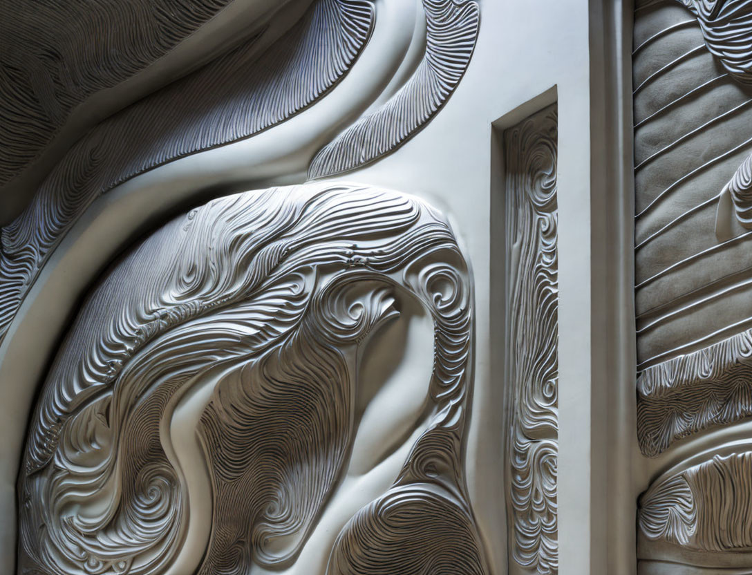 Monochromatic Wavy Abstract Wall Sculpture with Swirling Patterns