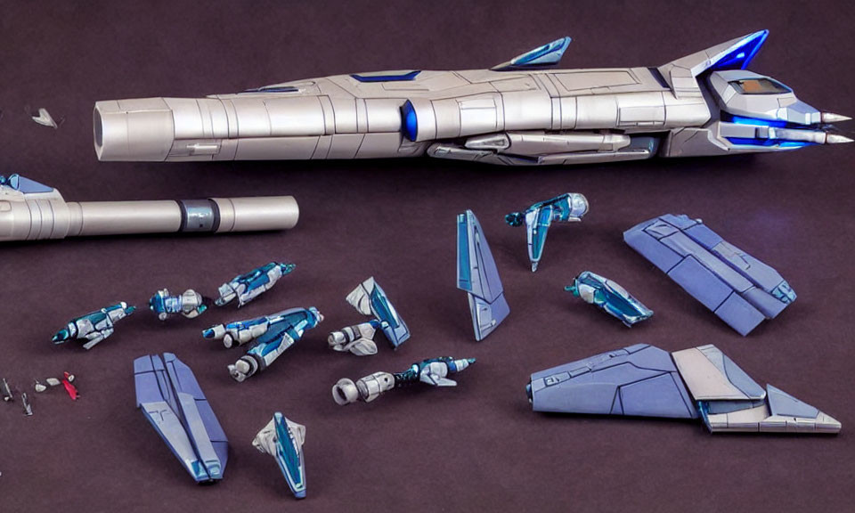 Detailed Model Spaceship Parts in Various Assembly Stages