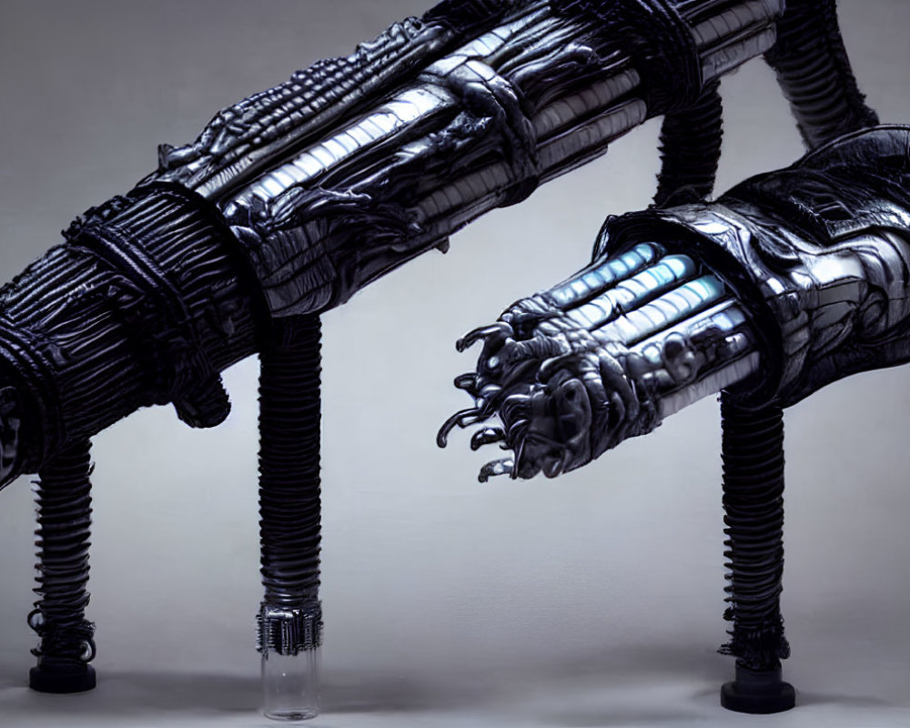Detailed Mechanical Prosthetic Arm with Intricate Design of Wires and Metal Components