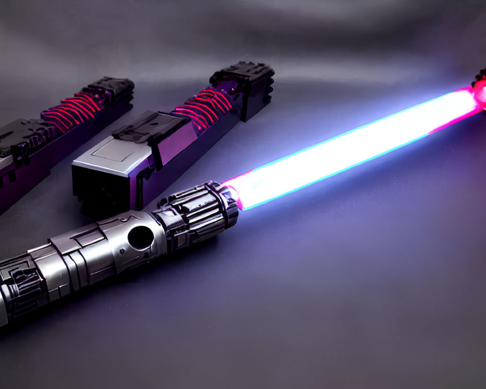 Detailed Replica of Glowing Blue Lightsaber with Two Hilts