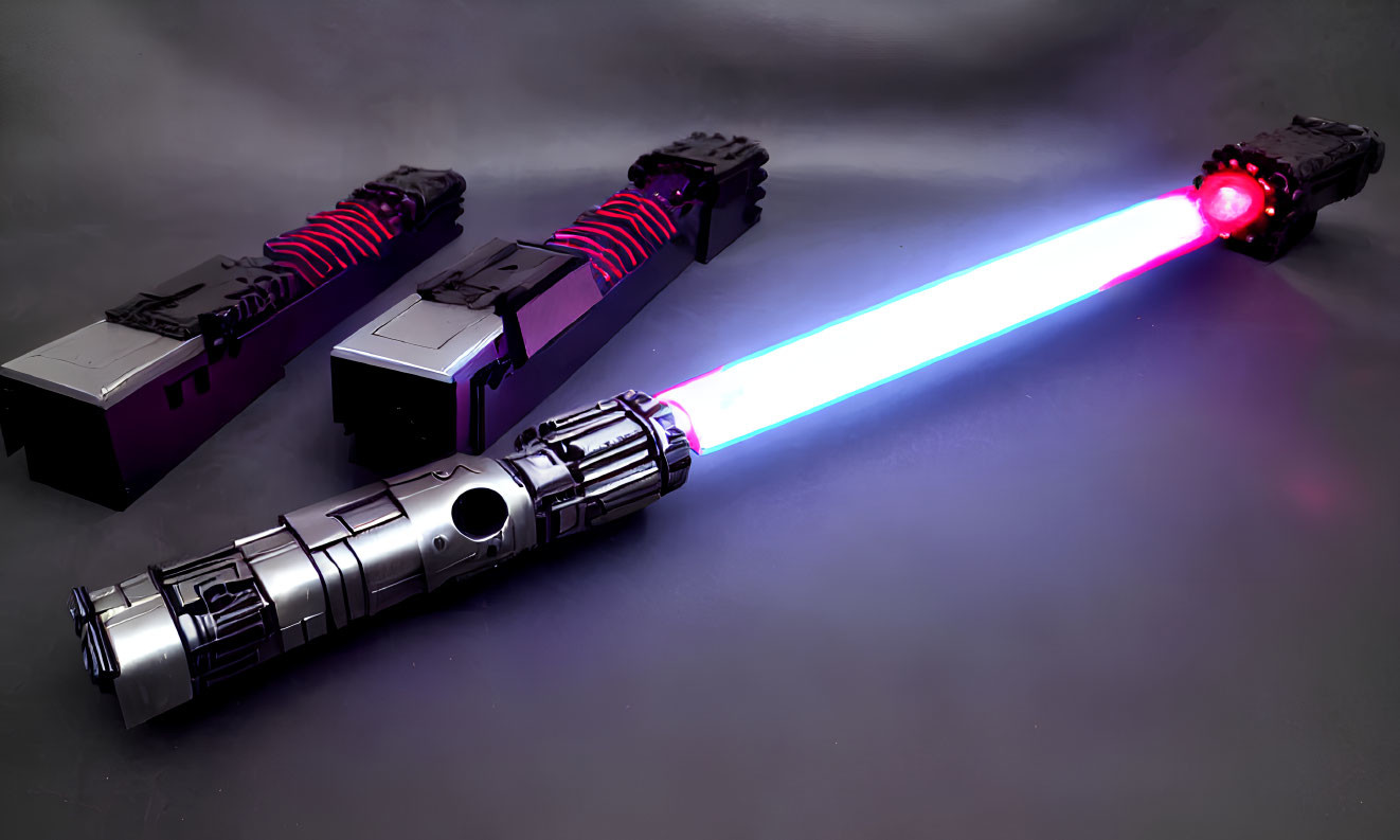 Detailed Replica of Glowing Blue Lightsaber with Two Hilts