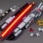 Detailed Toy Spacecraft Set with Red-and-White Ship & Glowing Red Lightsabers