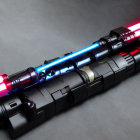 Illuminated Lightsabers: Blue and Red Blades Crossed on Dark Background