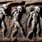 Alien figures with elongated skulls emerging from textured background