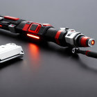 Futuristic Black and Red Sniper Rifle with Illuminated Scope and Barrel