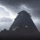 Mysterious pyramid structures in stormy landscape