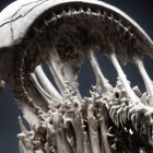Detailed close-up of menacing alien skull with sharp teeth and intricate textures on dark background