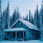 Winter Scene: Cabin in Snowy Evergreen Forest
