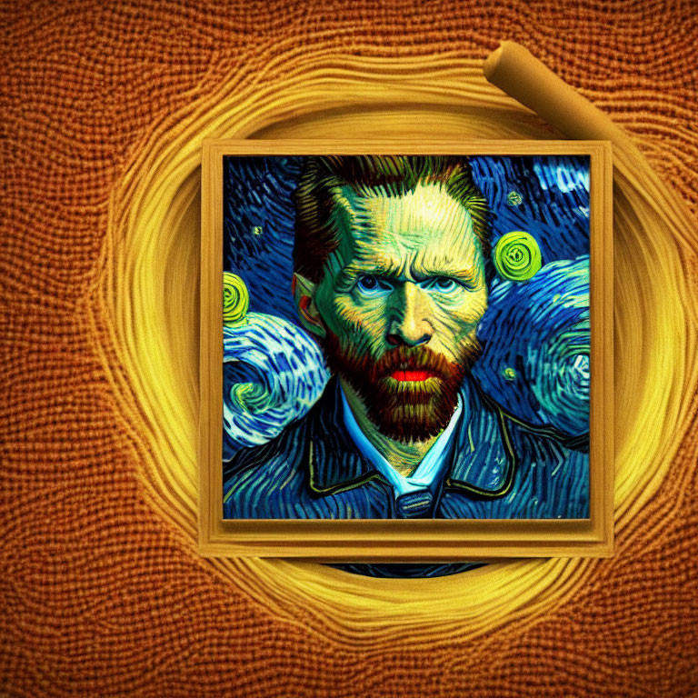 Framed Vincent van Gogh painting with swirling background