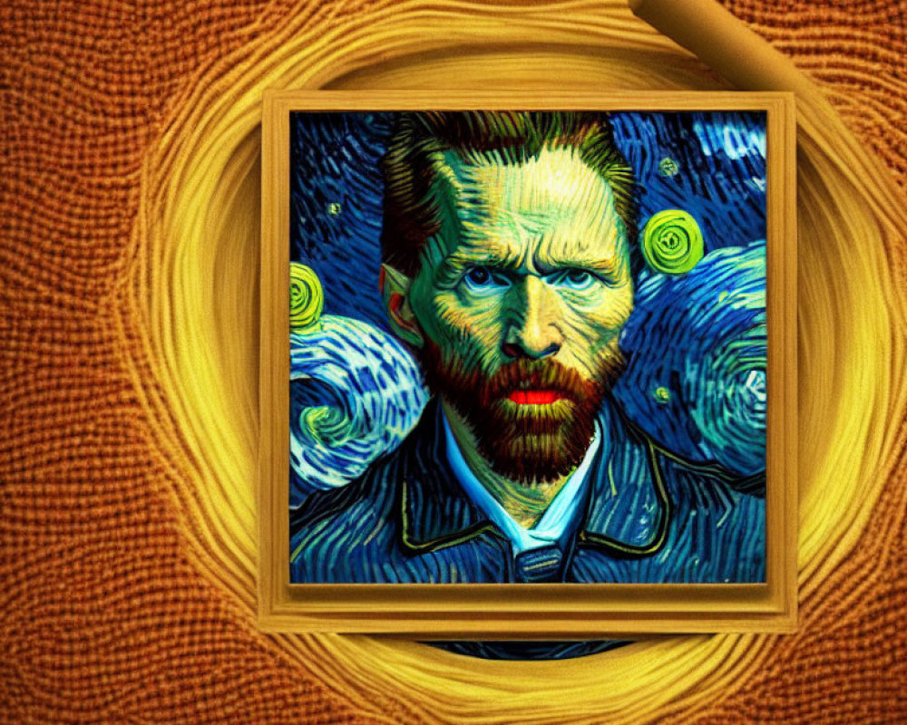 Framed Vincent van Gogh painting with swirling background