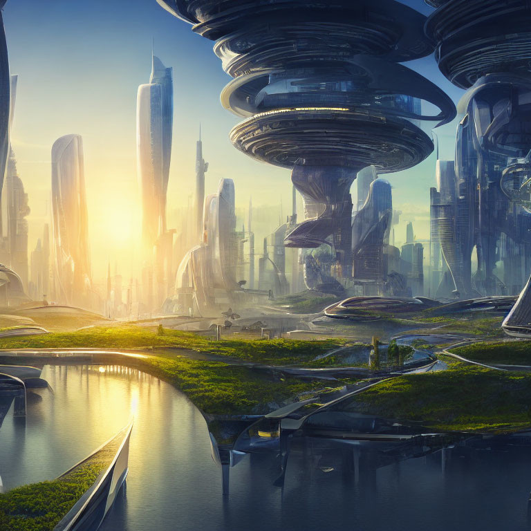 futuristic solarpunk utopian cityscape, 4 k - hd p