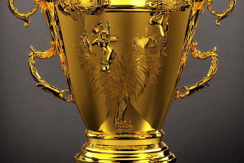 Elaborate Golden Trophy with Horse and Rider Engravings