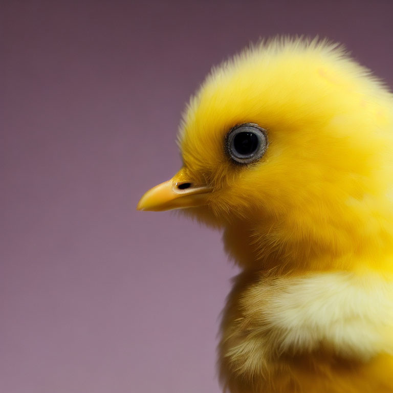Fluffy Yellow Chick on Soft Purple Background