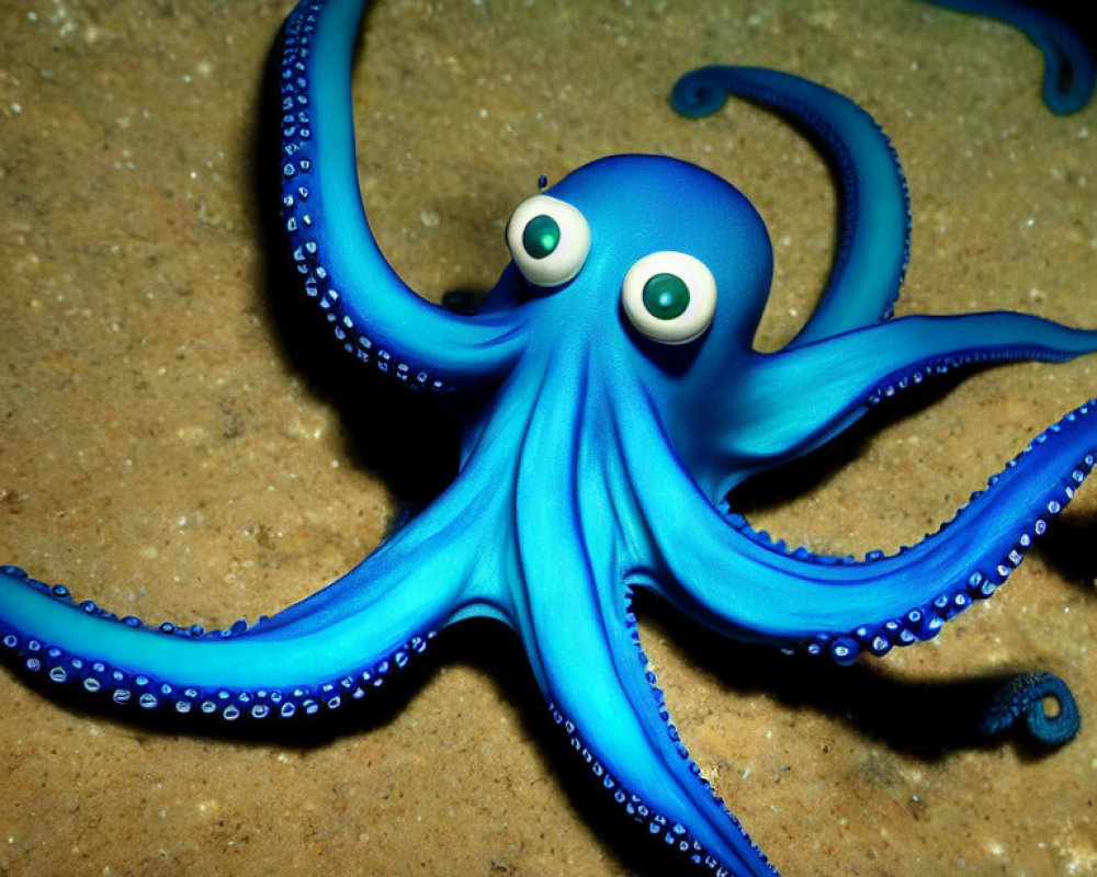 Colorful Cartoon Octopus with Large Eyes and Suction Cups on Seabed