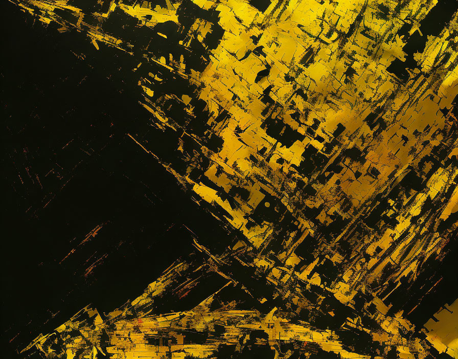 Dynamic Black and Yellow Textured Abstract Painting