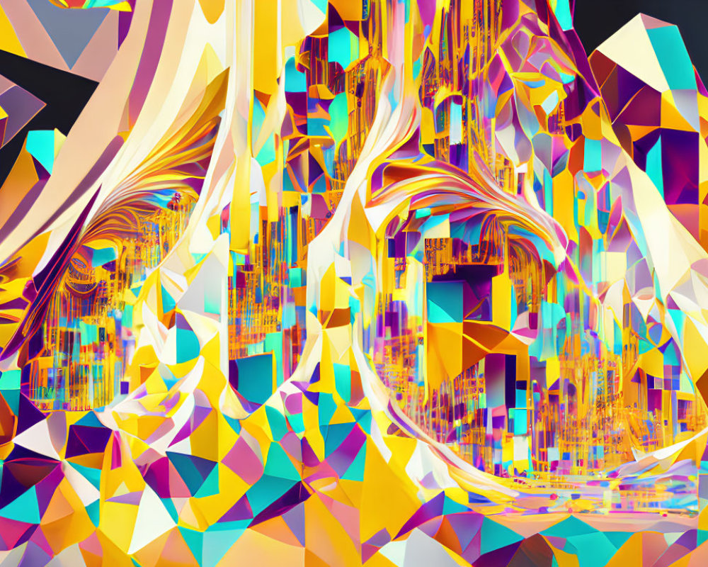Colorful Abstract Digital Art with Flowing Shapes and Geometric Patterns