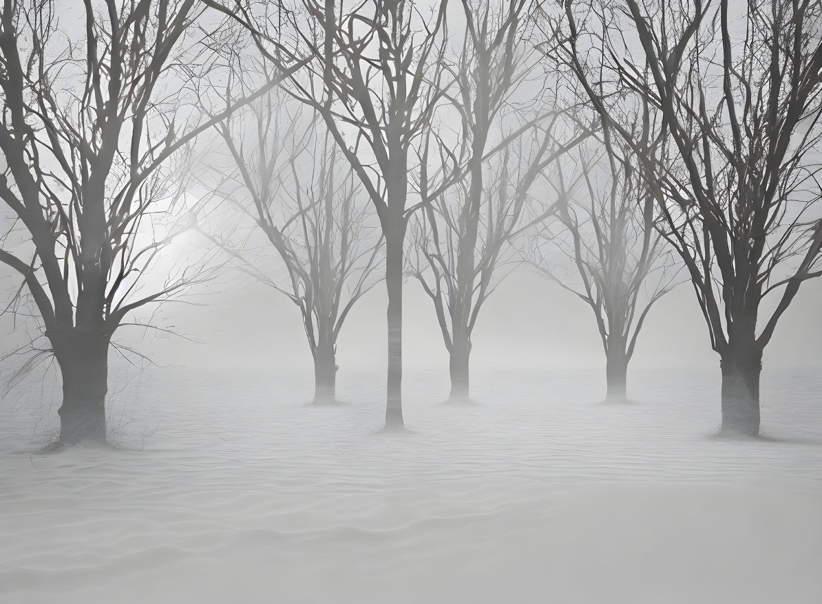 Tranquil snow-covered landscape with bare trees