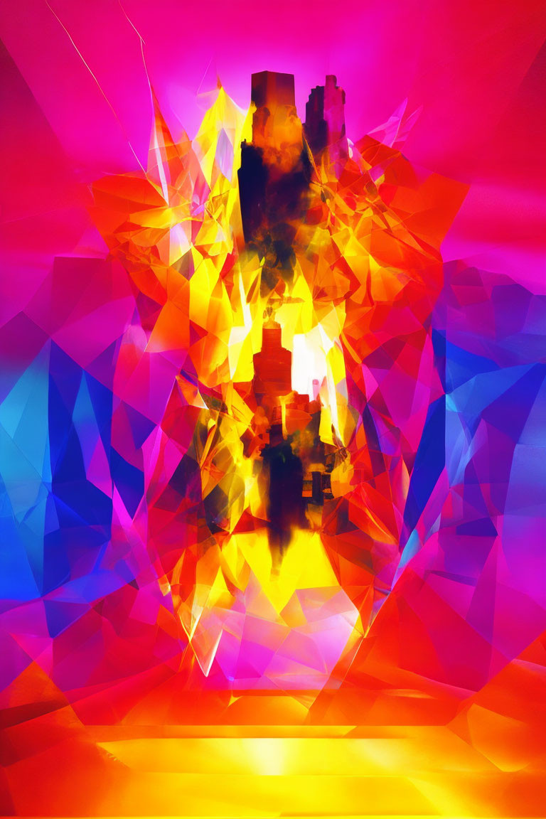 Colorful Abstract Art: Explosive Red, Orange, and Yellow Geometric Shapes