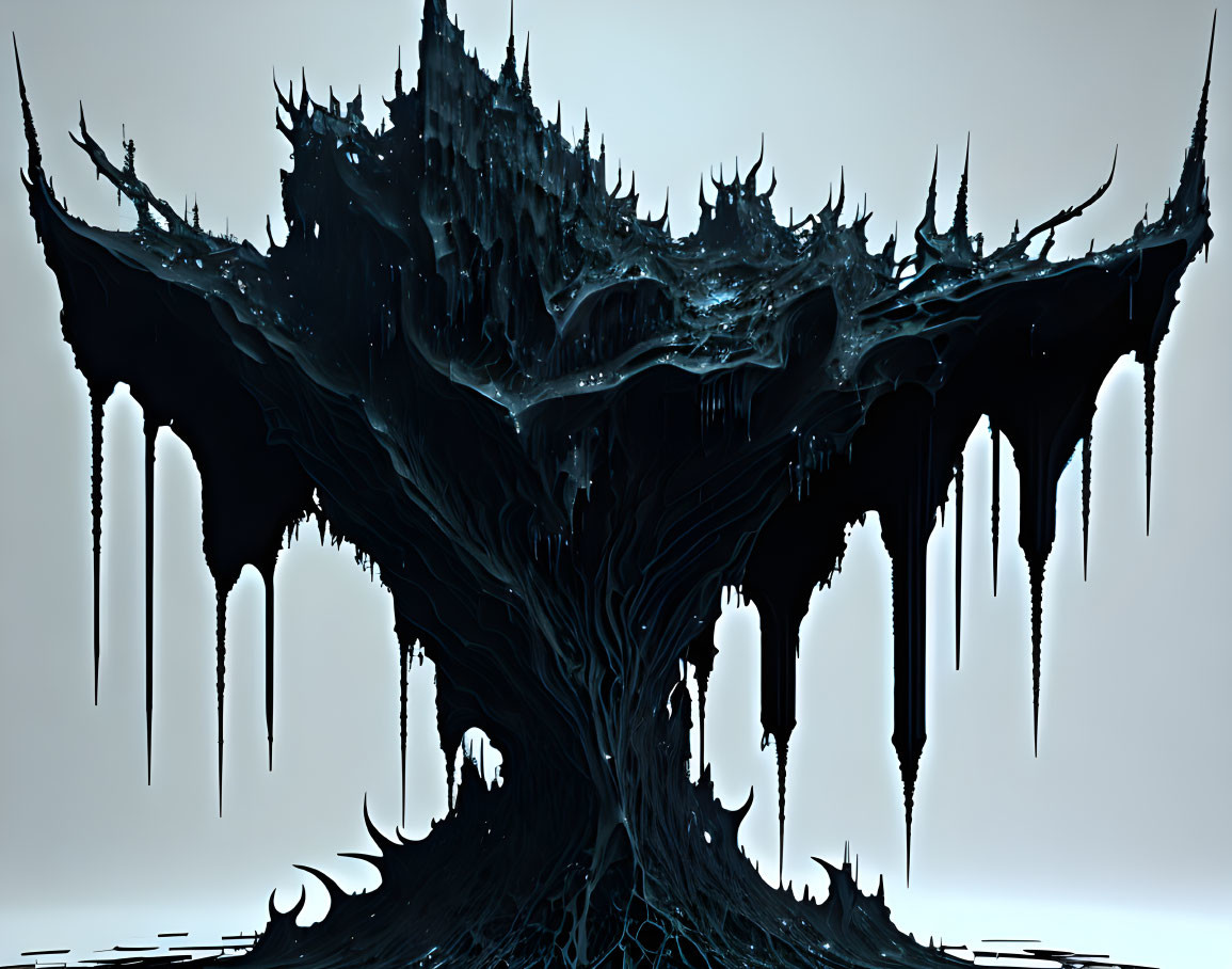 Eerie fantasy tree with elongated branches and sharp spikes