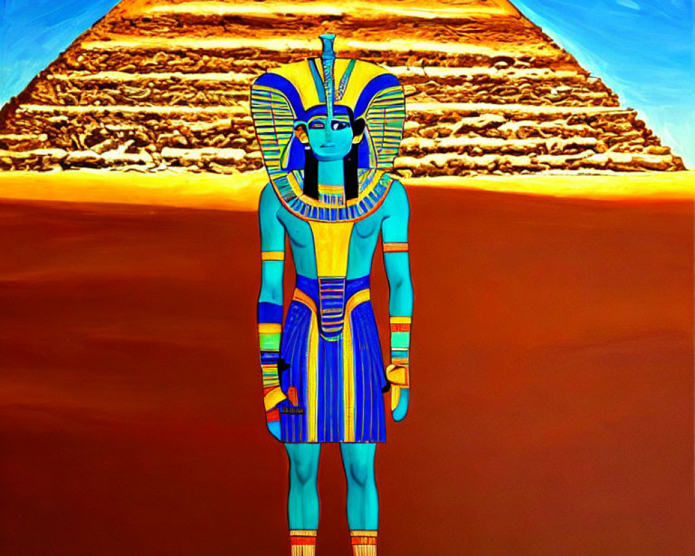 Colorful Ancient Egyptian Pharaoh Illustration by Pyramid