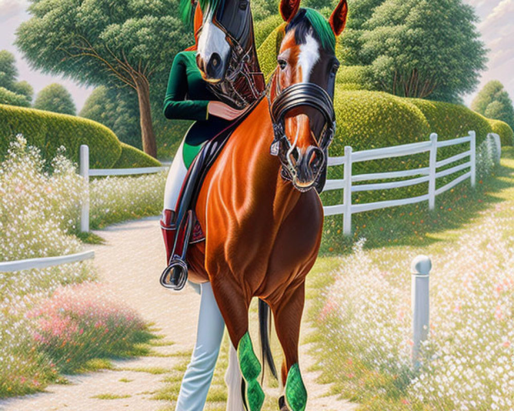 Human-Horse Hybrid in Equestrian Outfit on Pathway