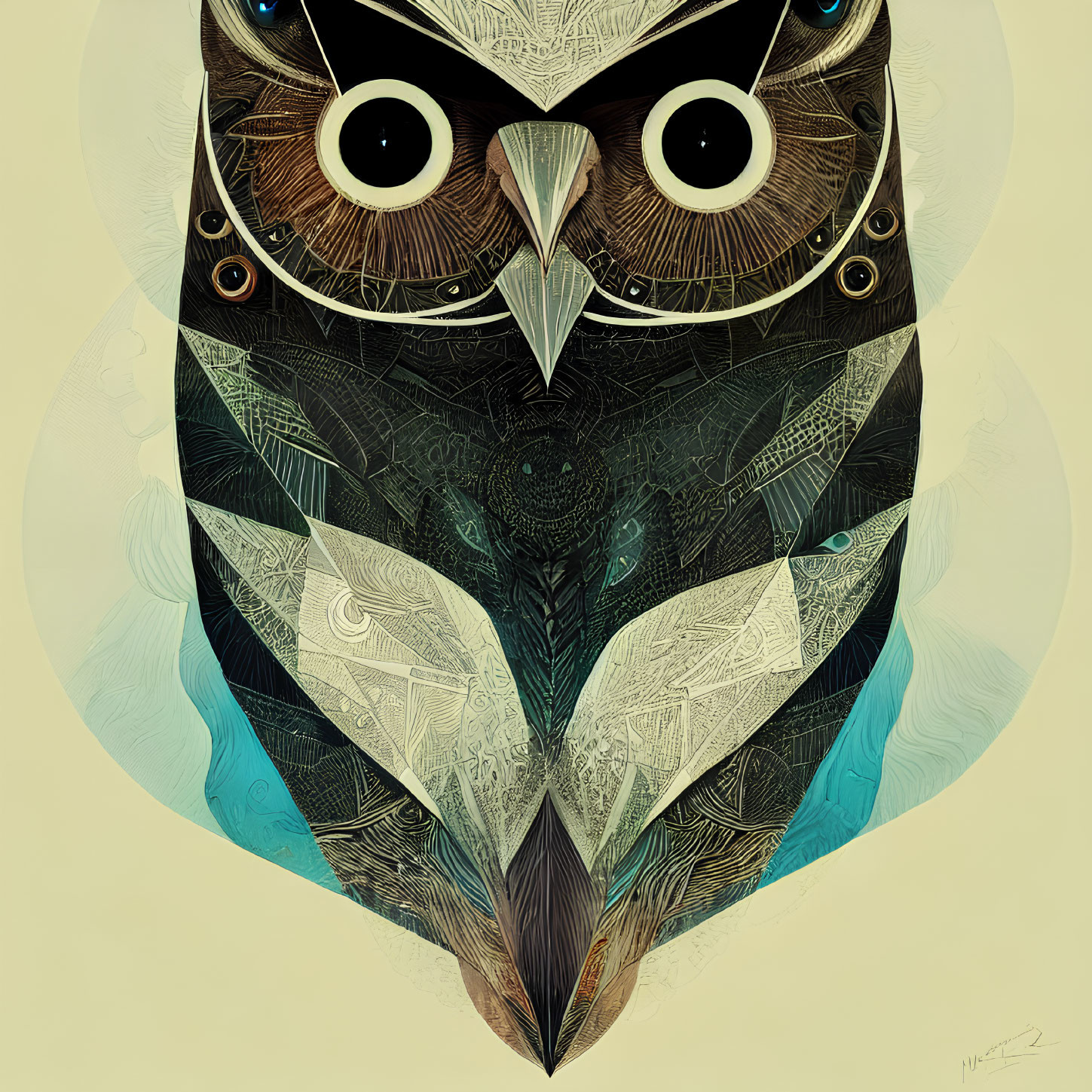 Colorful Owl Illustration with Detailed Patterns and Big Eyes