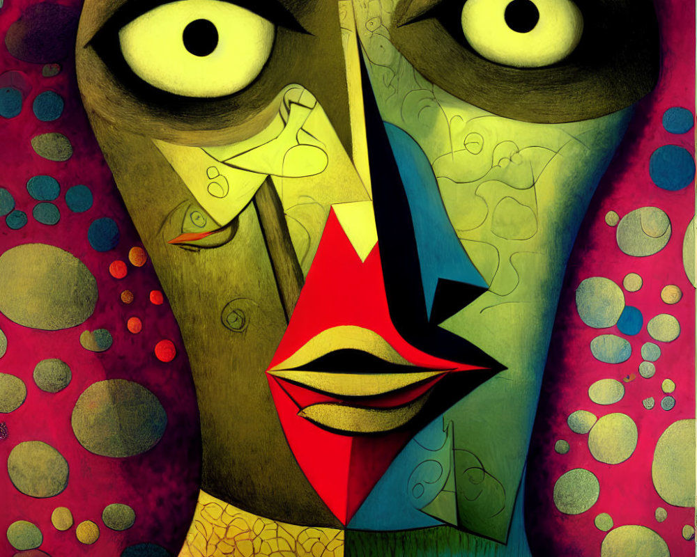 Vibrant Cubist Portrait with Exaggerated Features