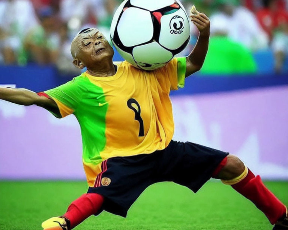 Soccer player in yellow jersey chest controls ball with skill