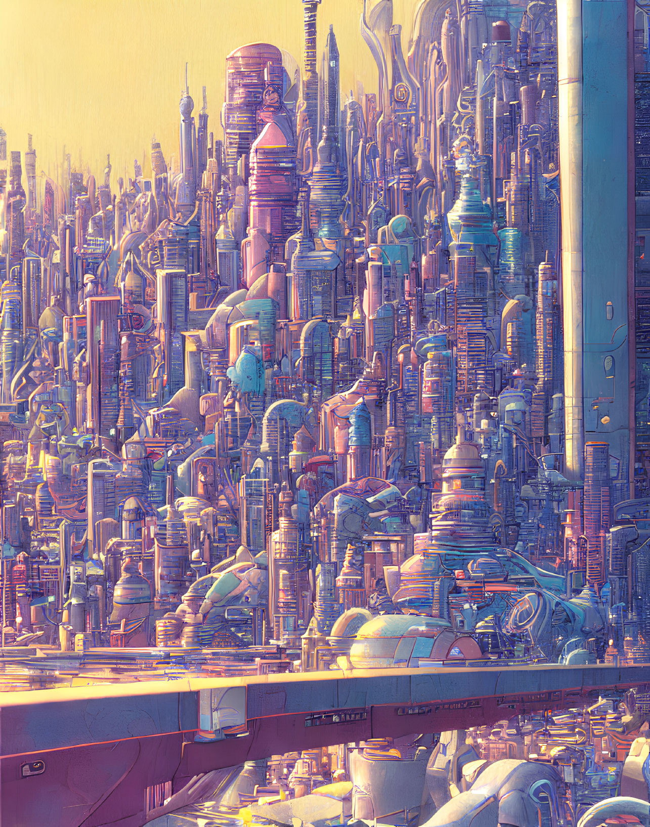 Detailed Futuristic Cityscape with Colorful Skyscrapers