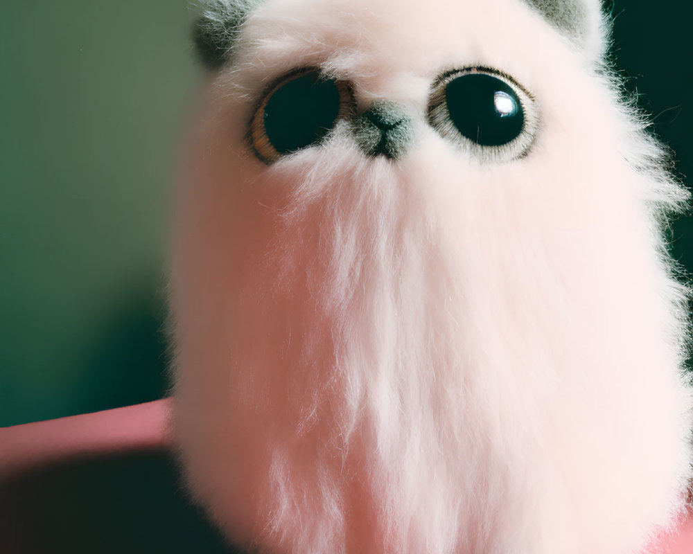Fluffy White Toy Creature on Green and Pink Background