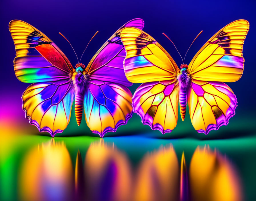 Vibrant digitally-enhanced butterflies on colorful background
