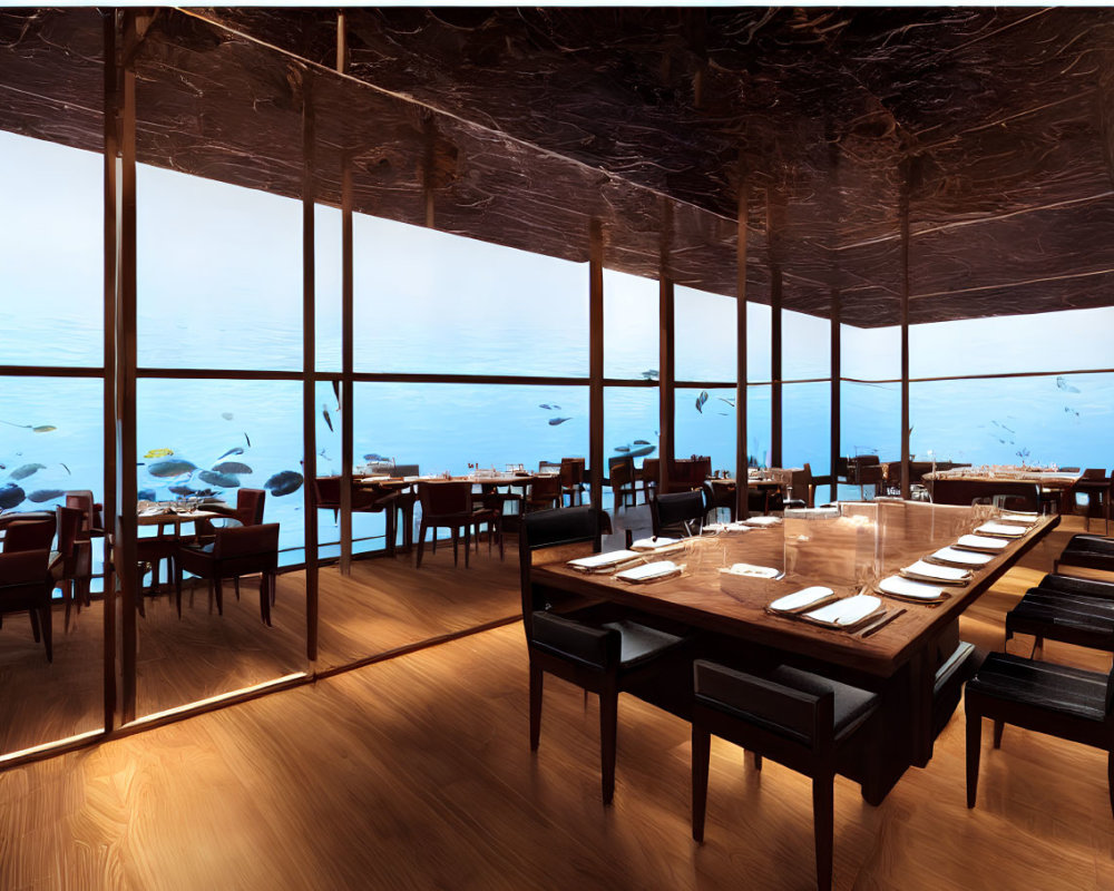 Underwater Restaurant with Panoramic Marine View & Elegant Decor