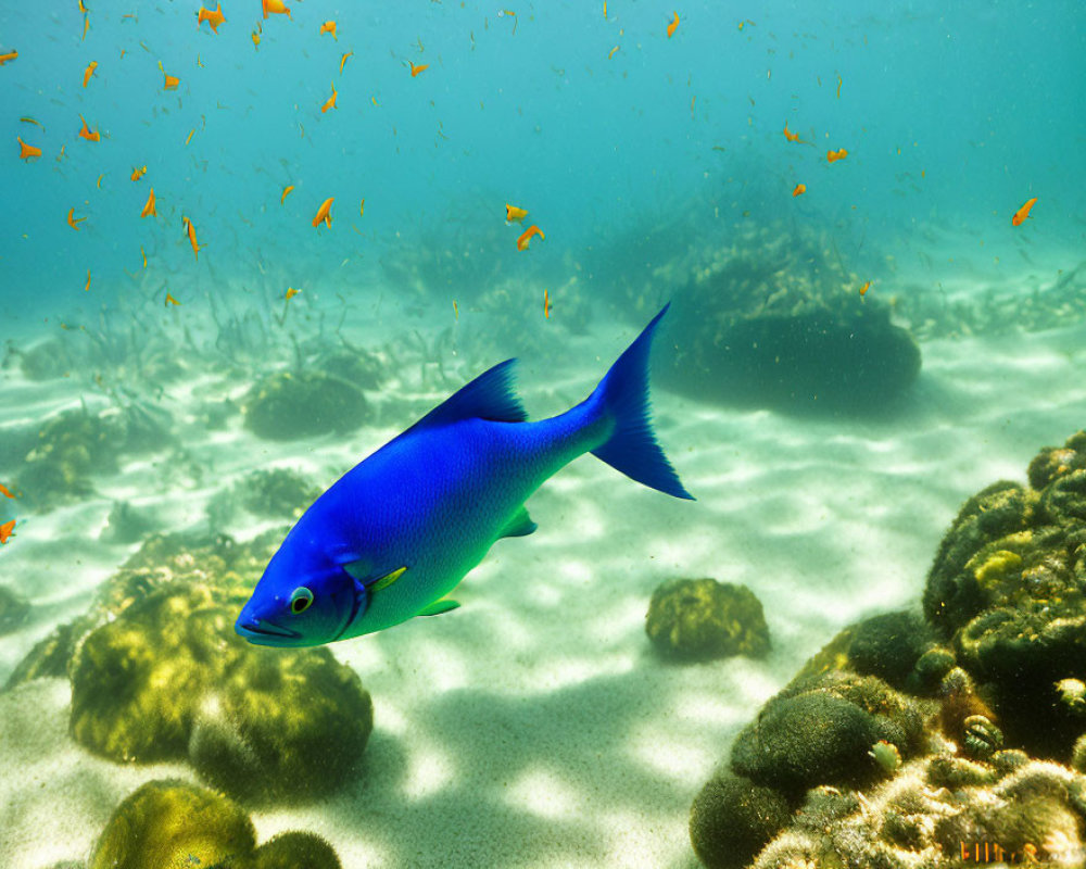 Colorful Fish Swimming Among Coral in Clear Underwater Scene