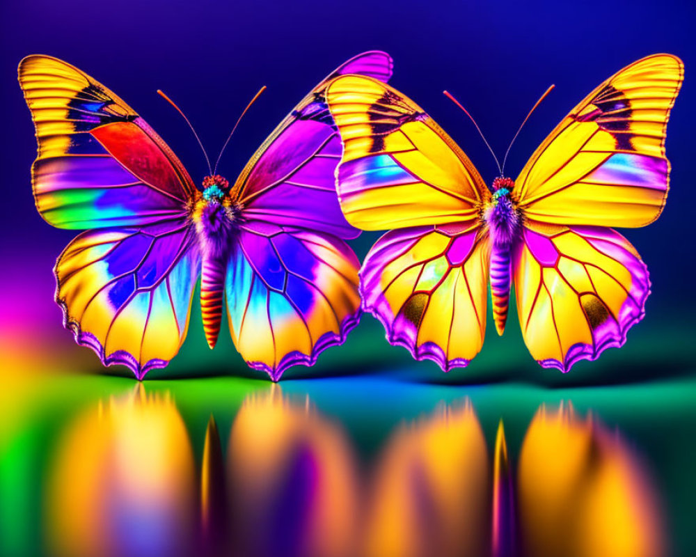 Vibrant digitally-enhanced butterflies on colorful background
