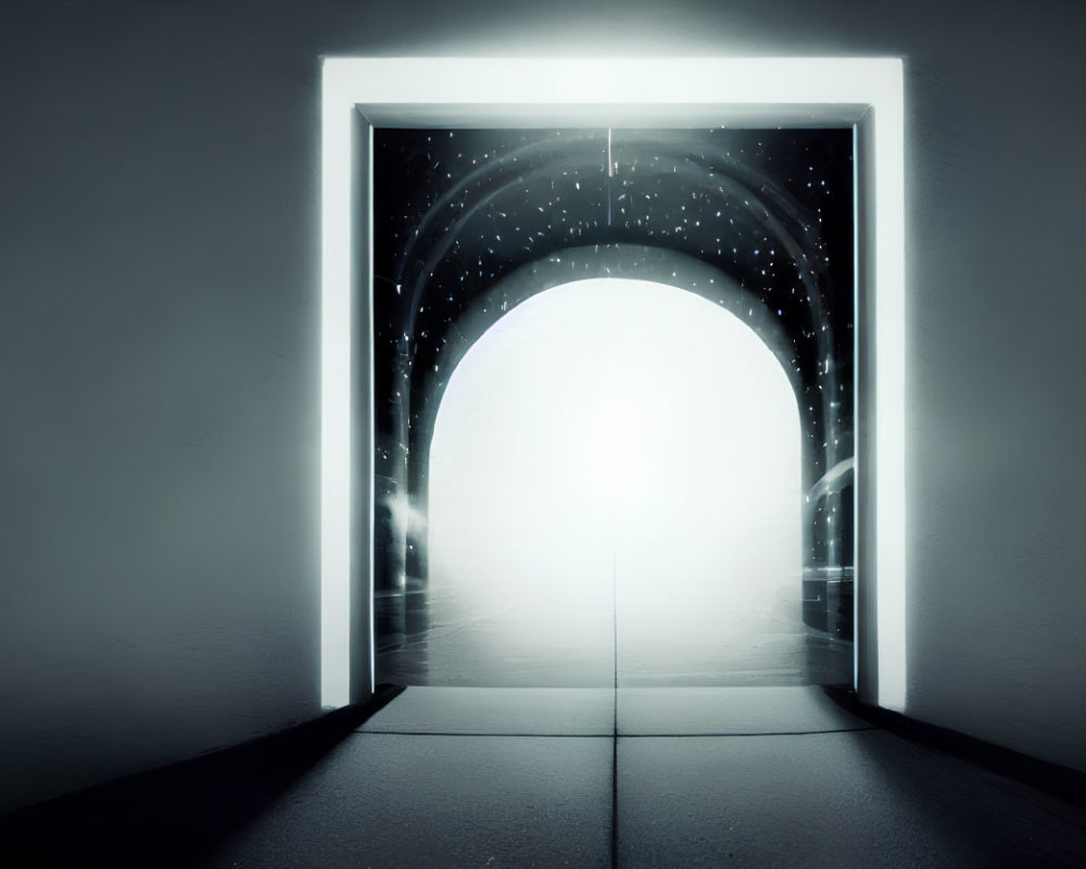 Mysterious arched doorway in cosmic setting