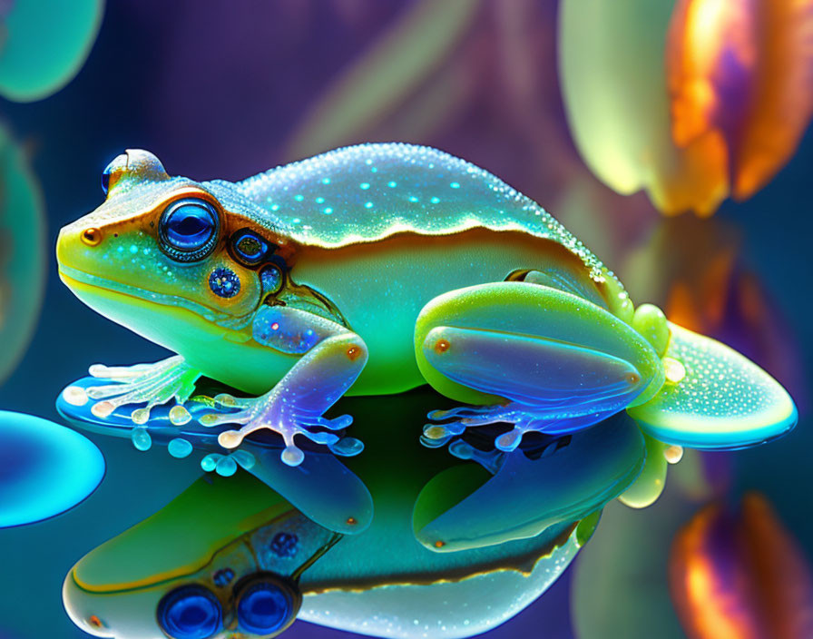 Colorful Frog Illustration Among Vibrant Plant Life