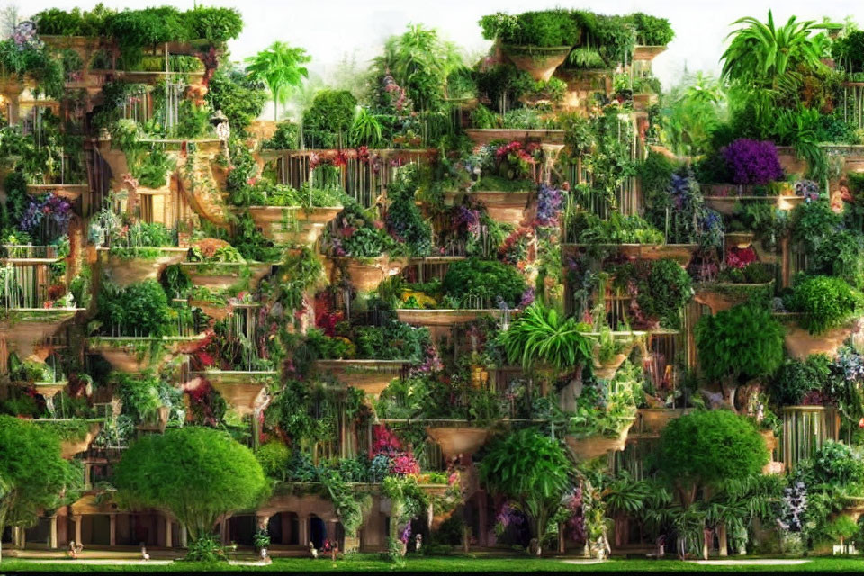 Verdant vertical garden with multi-tiered structure