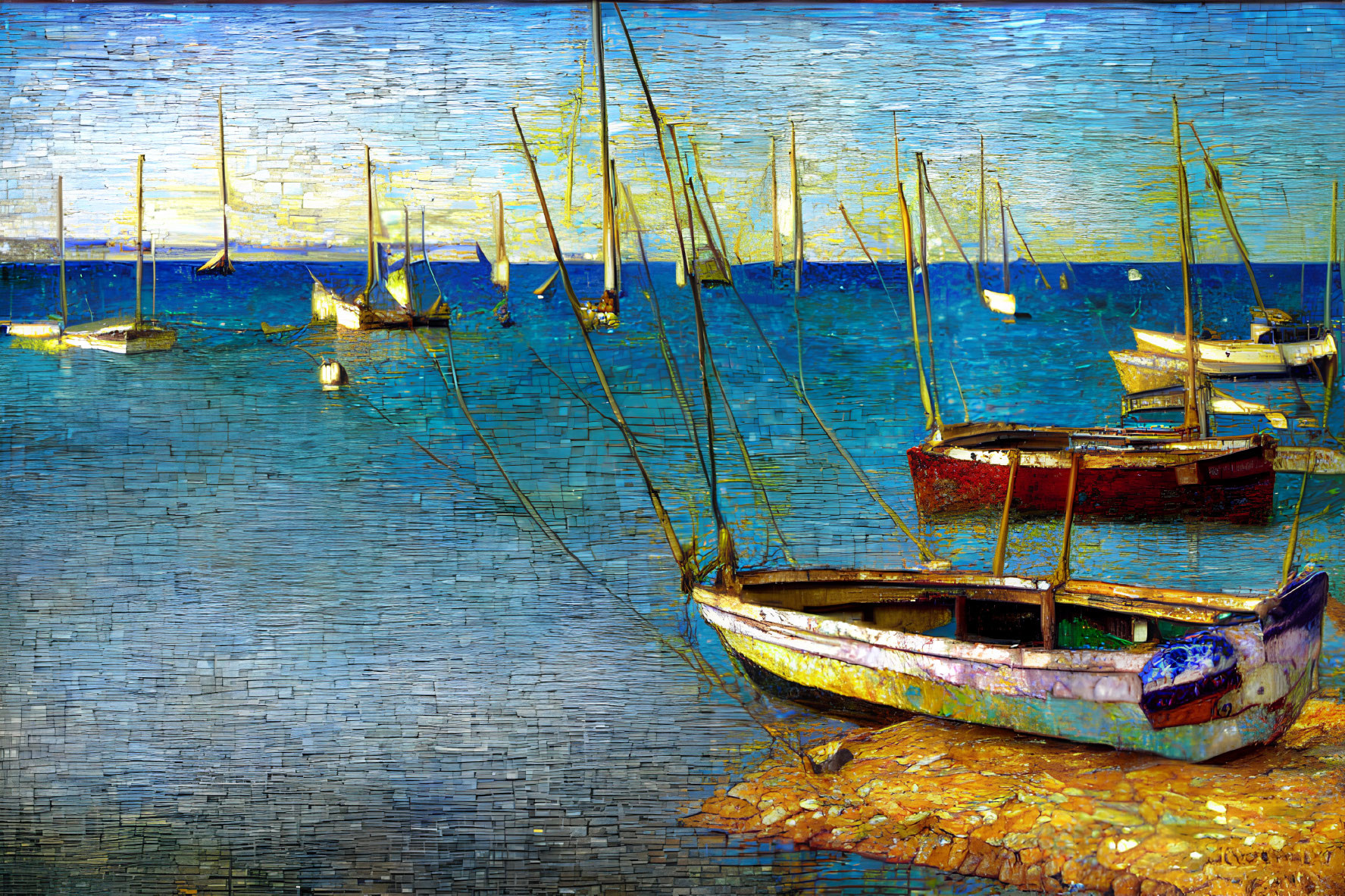 Vibrant Boat Painting with Textured Brushstrokes
