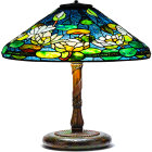Stained Glass Table Lamp with Water Lily Design and Bronze Base