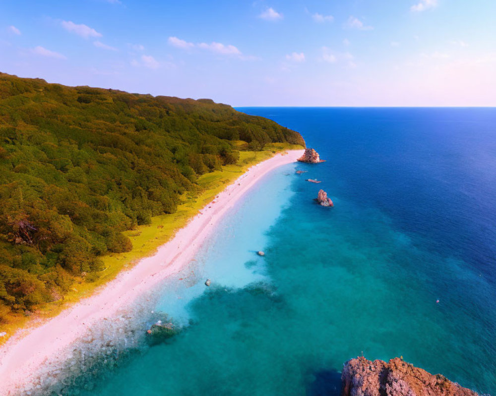 Tropical Beach Aerial View with Pink Sand and Blue Waters