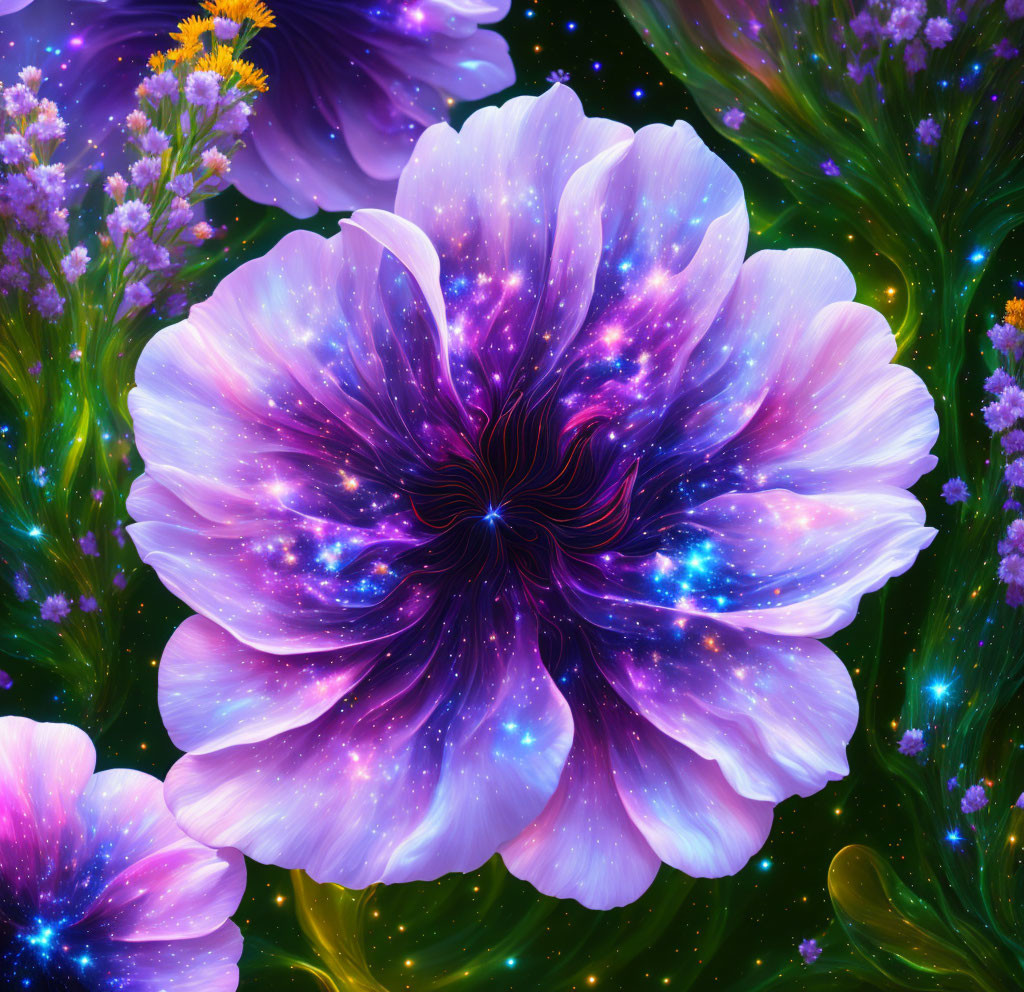 Digital Art: Cosmic Galaxy Theme in Blooming Flower