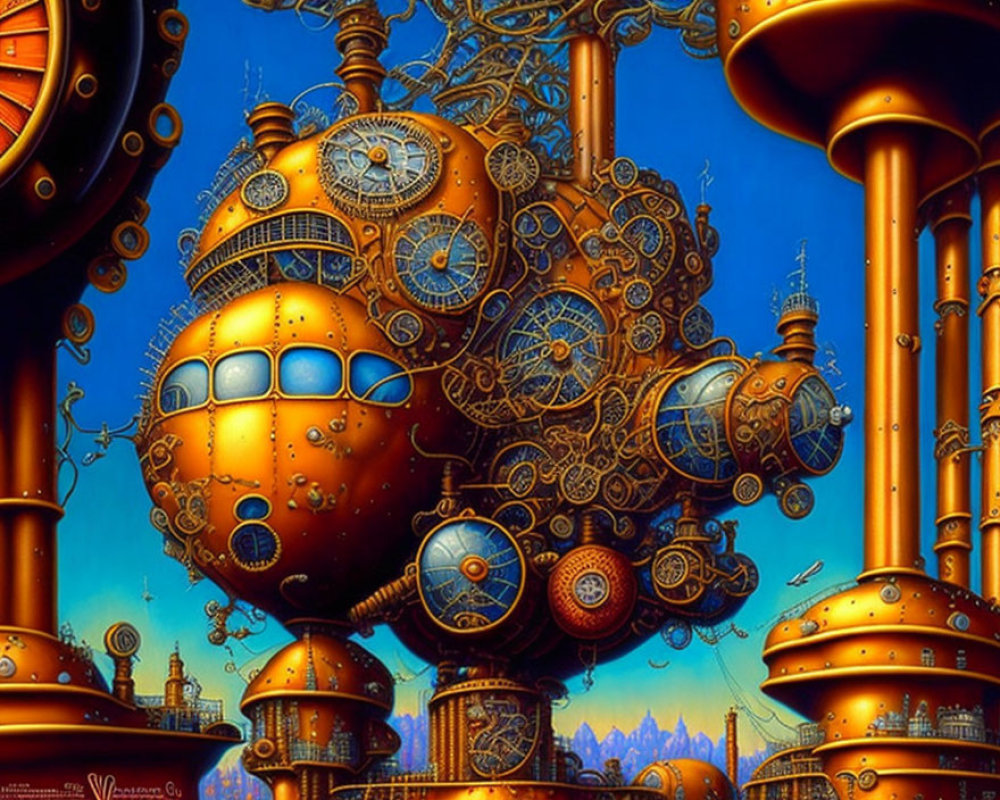 Detailed Steampunk Submarine Illustration with Mechanical Elements