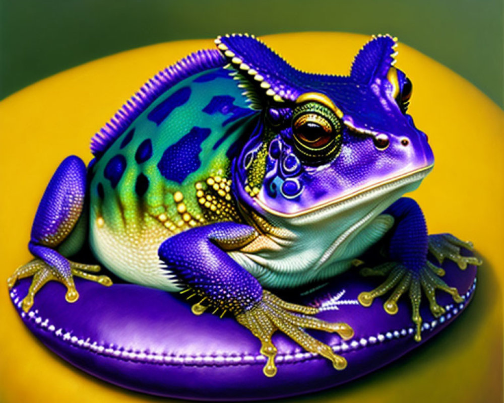 Colorful Digital Artwork: Multicolored Frog on Glossy Yellow Surface