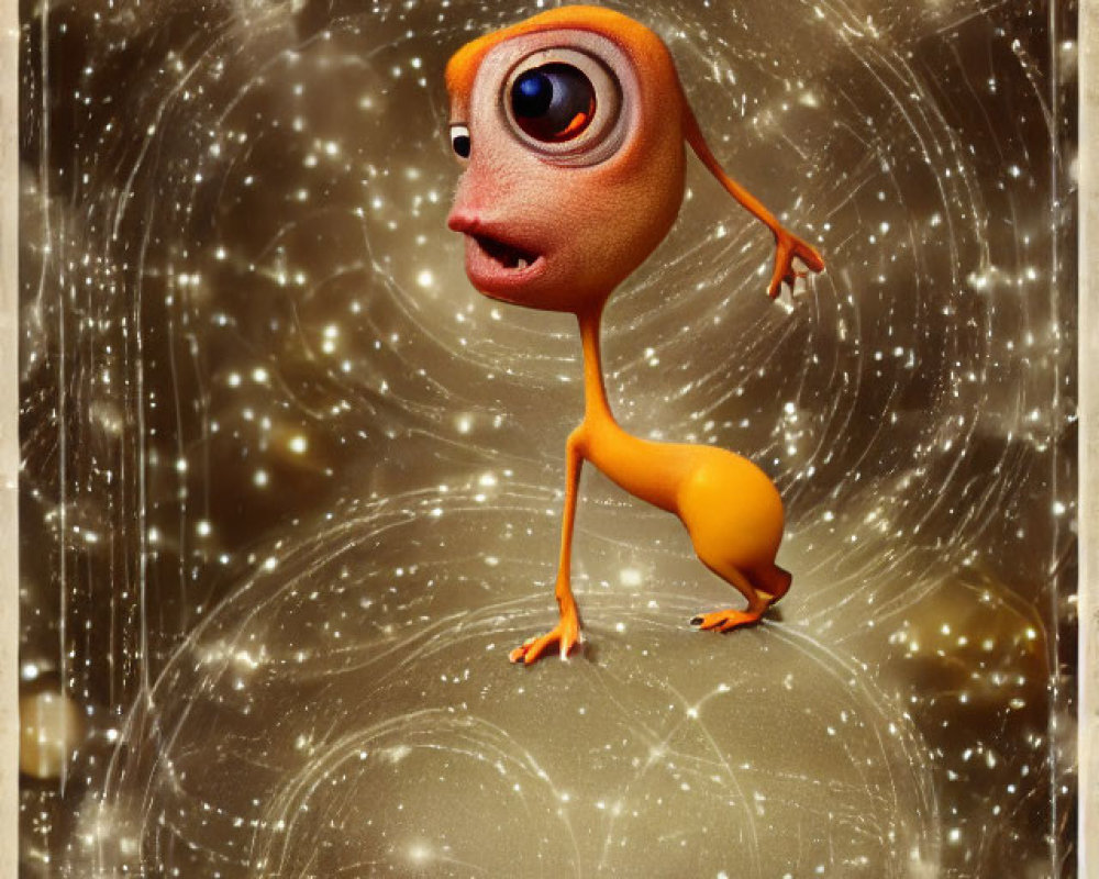 One-eyed whimsical animated creature on golden background with "Strange" text