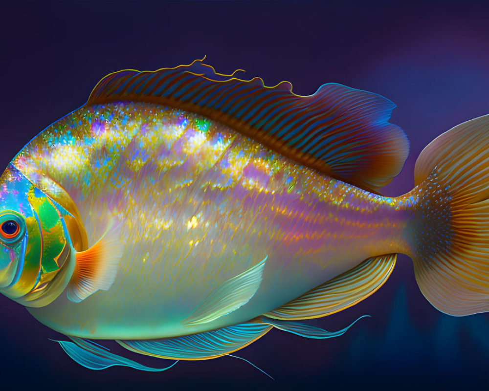 Colorful Fish Illustration with Iridescent Scales and Flowing Fins