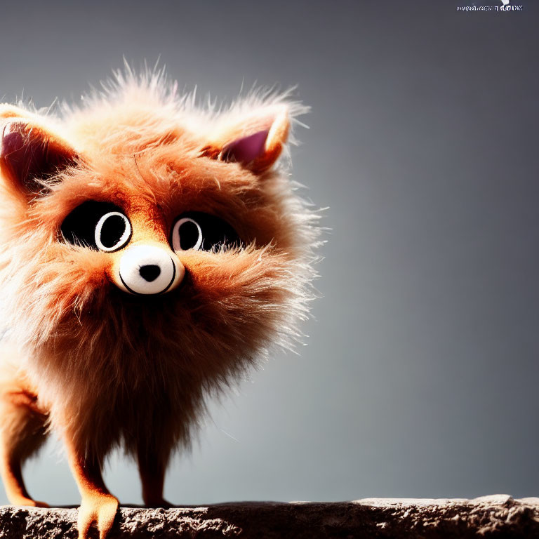 Fluffy Orange Creature with Expressive Eyes on Gray Background