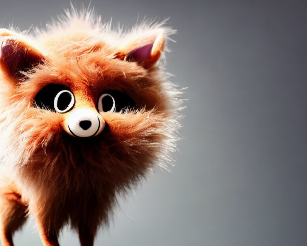 Fluffy Orange Creature with Expressive Eyes on Gray Background