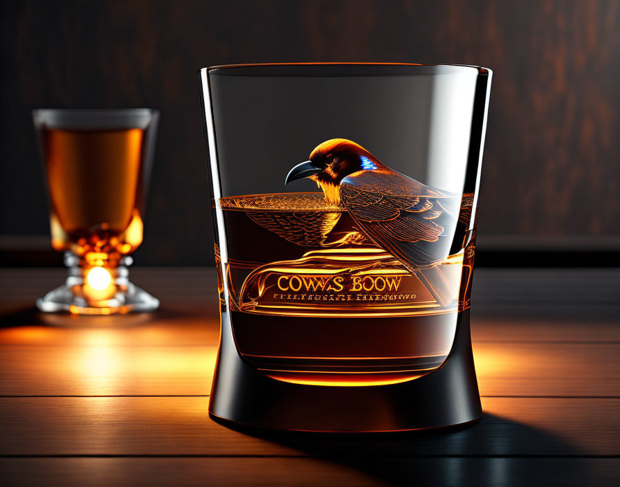 Bourbon glass with Crow