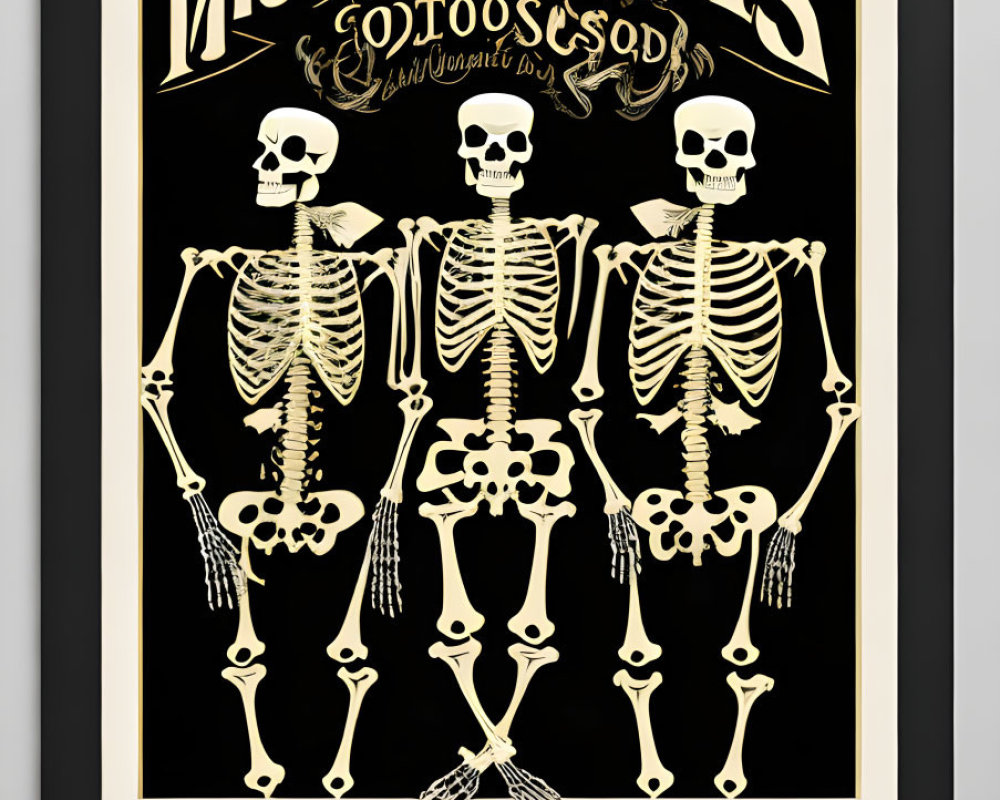 Vintage Black & Gold Skeleton Poster with Ornate Typography