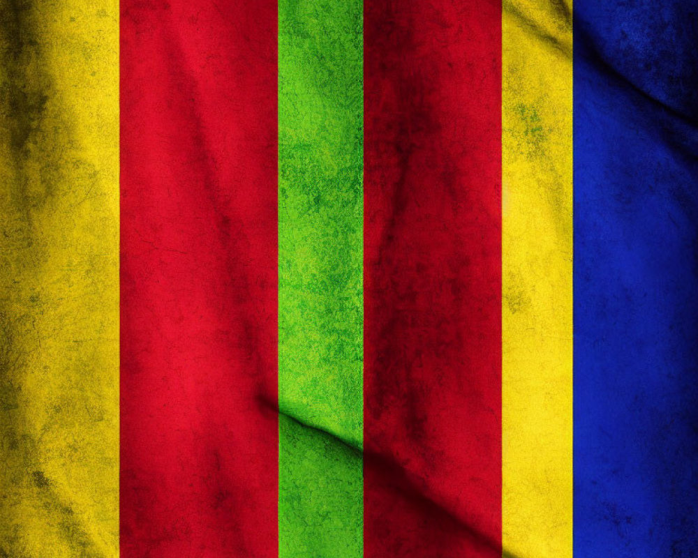 Aged flag with red, yellow, and blue stripes